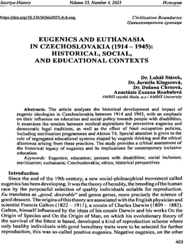Eugenics and euthanasia in Czechoslovakia (1914 - 1945)