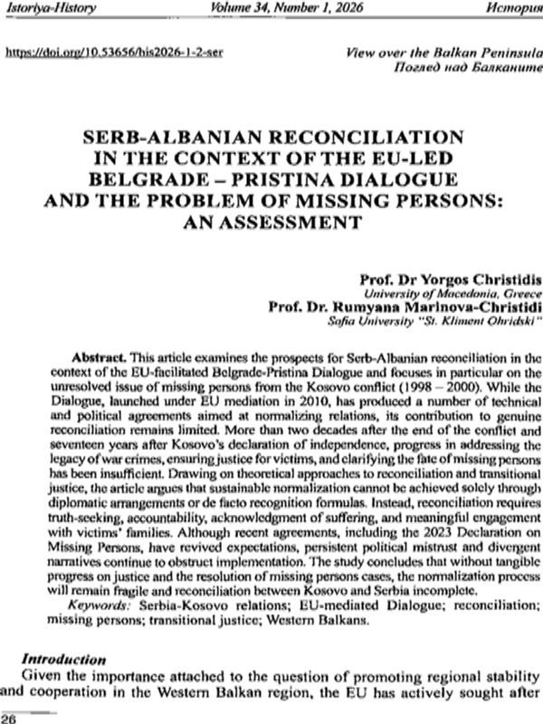 Serb-alban reconciliation in the context of the EU-led Belgrade - Pristina dialogue and the problem of missing persons