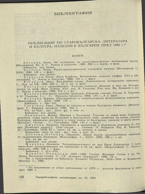 Публикации по старобългарска литература и култура, излезли в България през 1980