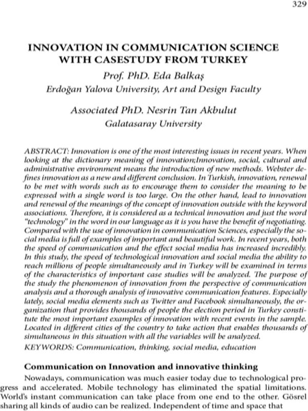 Innovation in communication science with casestudy from Turkey