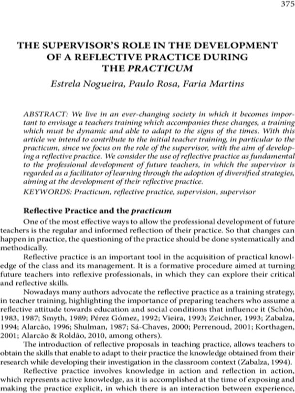 The supervisor's role in the development of a reflective practice during the practicum