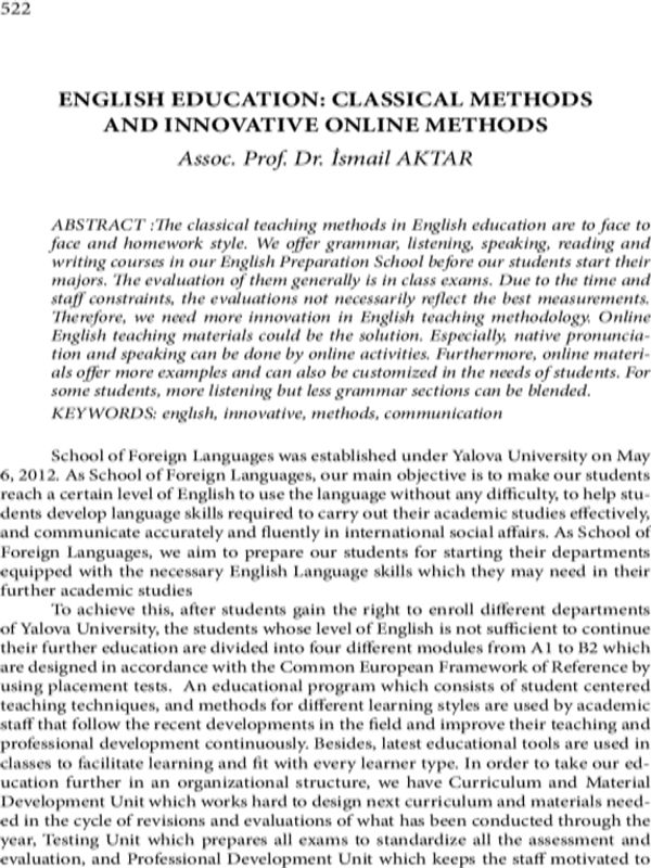 English education: classical methods and innovative online methods
