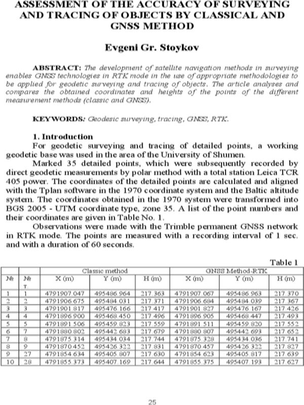 Assessment of the accuracy of surveying and tracing of objects by classical and GNSS method