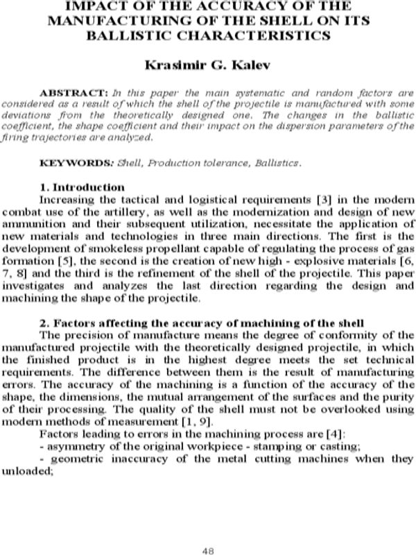 Impact of the accuracy of the manufacturing of the shell on its ballistic characteristics