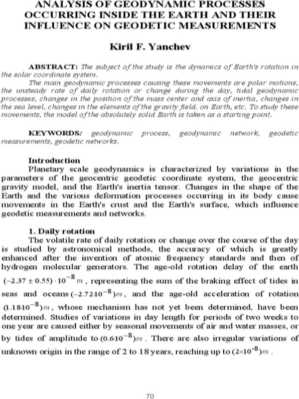 Analysis of geodynamic processes occurring inside the earth and their influence on geodetic measurements