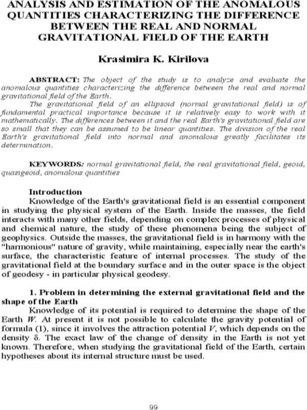 Analysis and estimation of the anomalous quantities characterizing the difference between the real and normal gravitational field of the earth