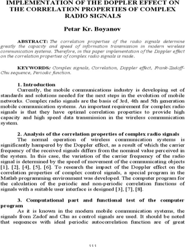 Implementation of the Doppler effect on the correlation properties of complex radio signals
