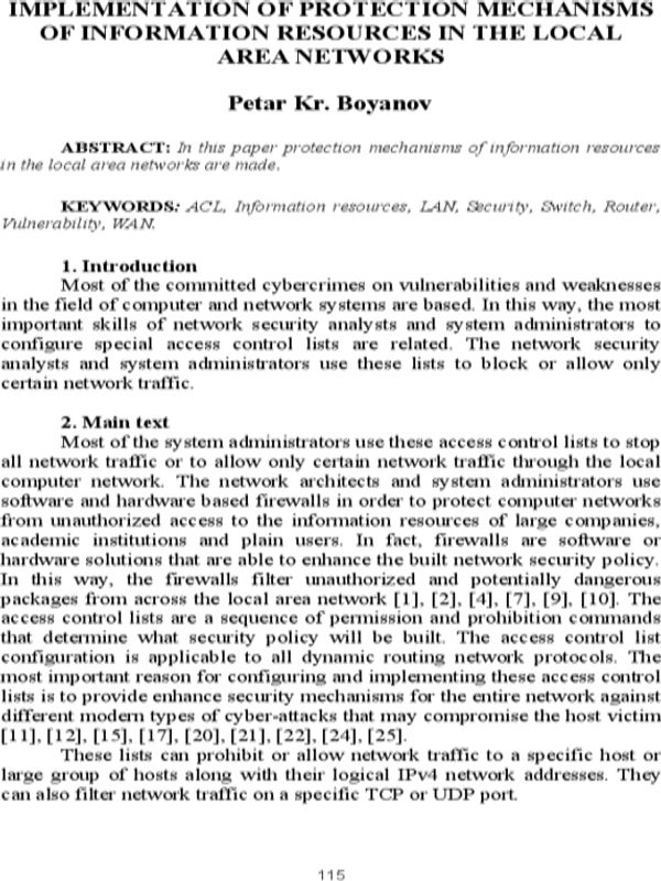 Implementation of protection mechanisms of information resources in the local area networks