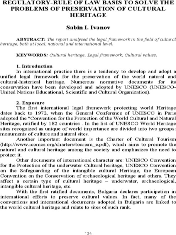 Regulatory-rule of law basis to solve the problems of preservation of cultural heritage