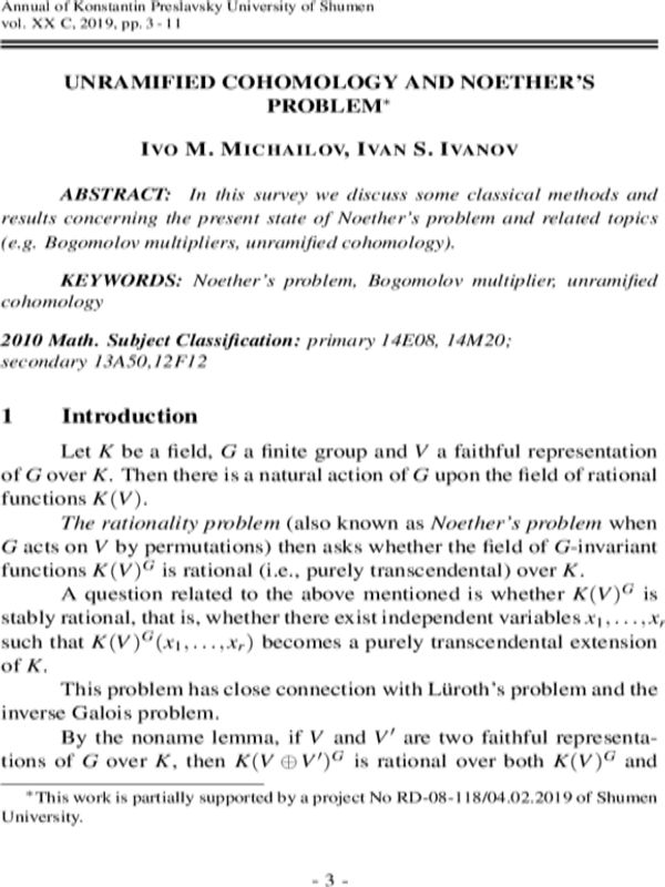 Unramified cohomologi and noether`s problem