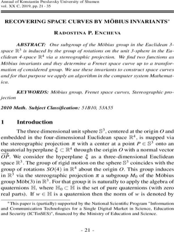 Recovering space curves by mobius invariants