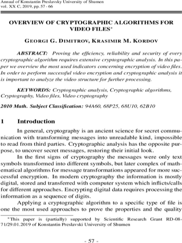 Overview of cryptographic algorithms for video files