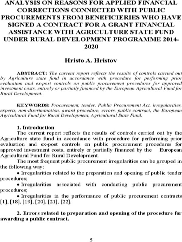 Analysis on reasons for applied financial corrections connected with public procurements from beneficieries who have signed a contract for a grant financial assistance with agriculture state fund under rural development programme 2014-2020