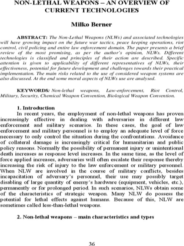 Non-lethal weapons - an overview of current technologies
