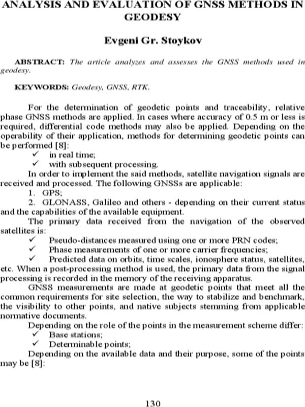 Analysis and evaluation of gnss methods in geodesy