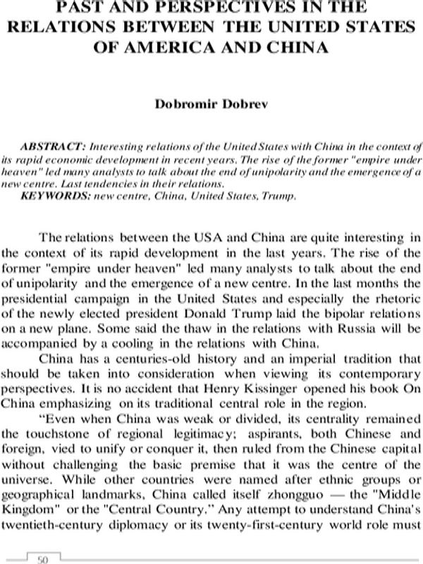 Past and perspectives in the relations between the united states of America and China