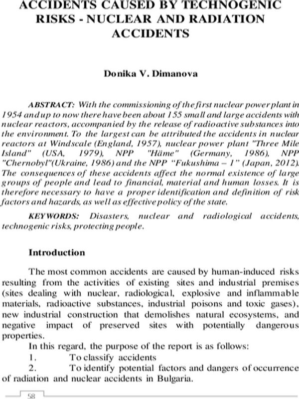Accidents caused by technogenic risks - nuclear and radiation accidents