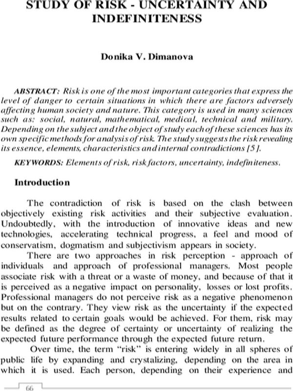 Study of risk - uncertainty and indefiniteness