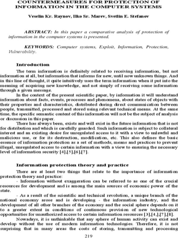 Contermeasures for protection of information in the computer systems