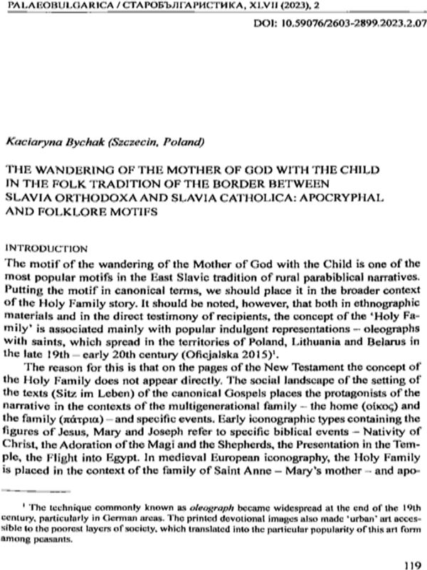 The Wandering of the Mother of God with the Child in the Folk Tradition of the Border Between Slavia Orthodoxa and Slavia Catholica