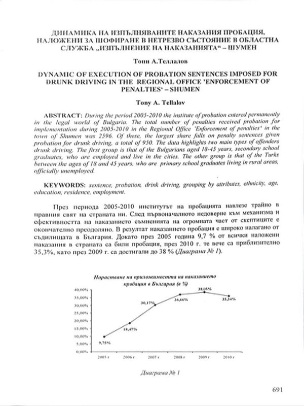 Динамика на изпълняваните наказания пробация, наложени за шофиране в нетрезво състояние в областна служба "Изпълнение на наказания" - Шумен