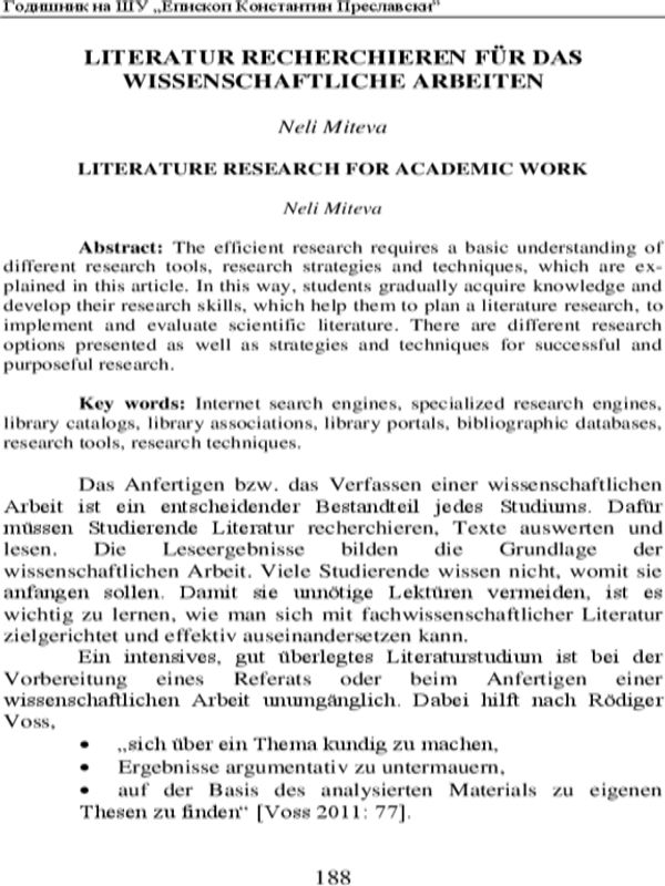 Literatur recherchieren fur das wissenschaftliche Arbeiten
