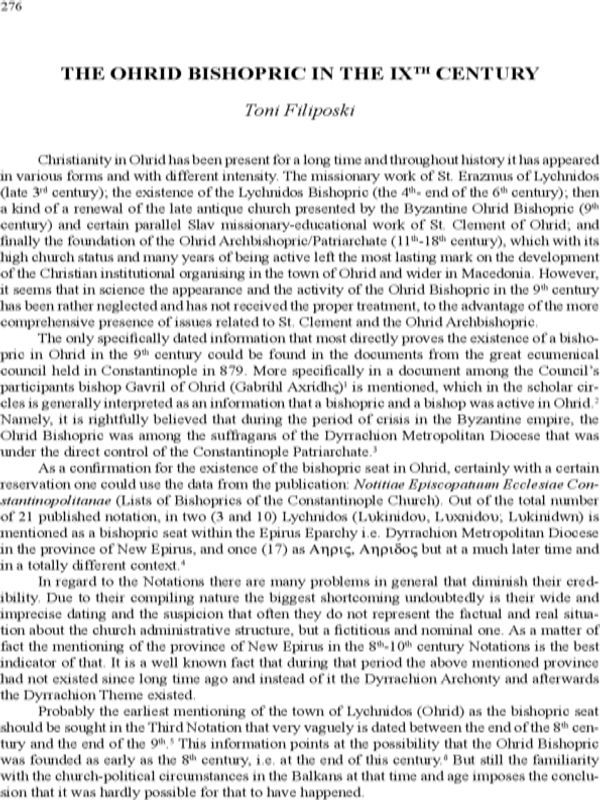 The Ohrid bishopric ine the IX-th century