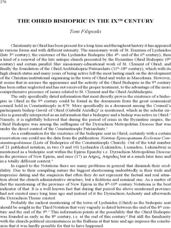 The Ohrid bishopric ine the IX-th century