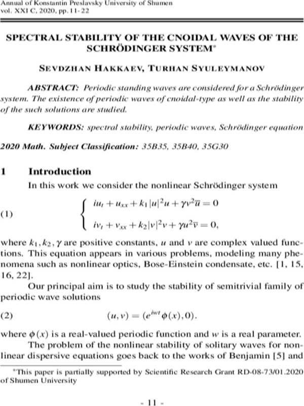 Spectral stability of the cnoidalwaves of the schrodinger system