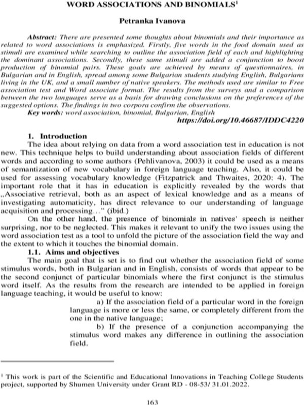 Word associations and binomials