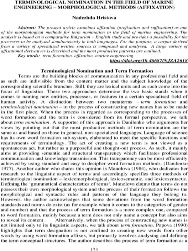 Terminological nomination in the field of marine engineering - morphologicalmethods (affixation)