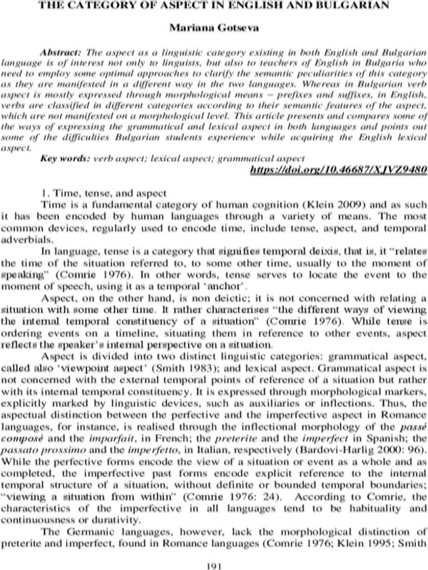 The cathegory of aspect in english and bulgarian