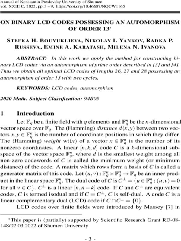 On binary LCD codes possessing an automorphism of order 13
