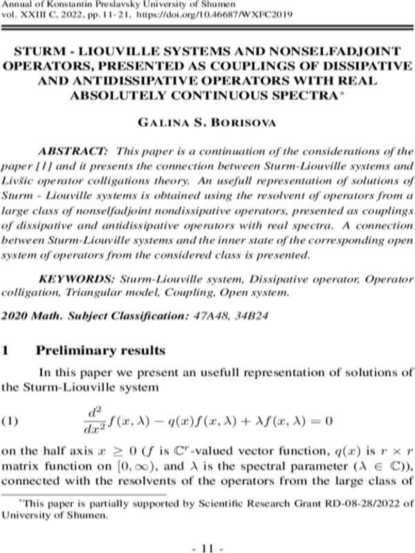 Sturm liouville systems and nonselfadjoint operators, presented as coupling of dissipativa and antidissipative operatora with real absolutely continuous spectra