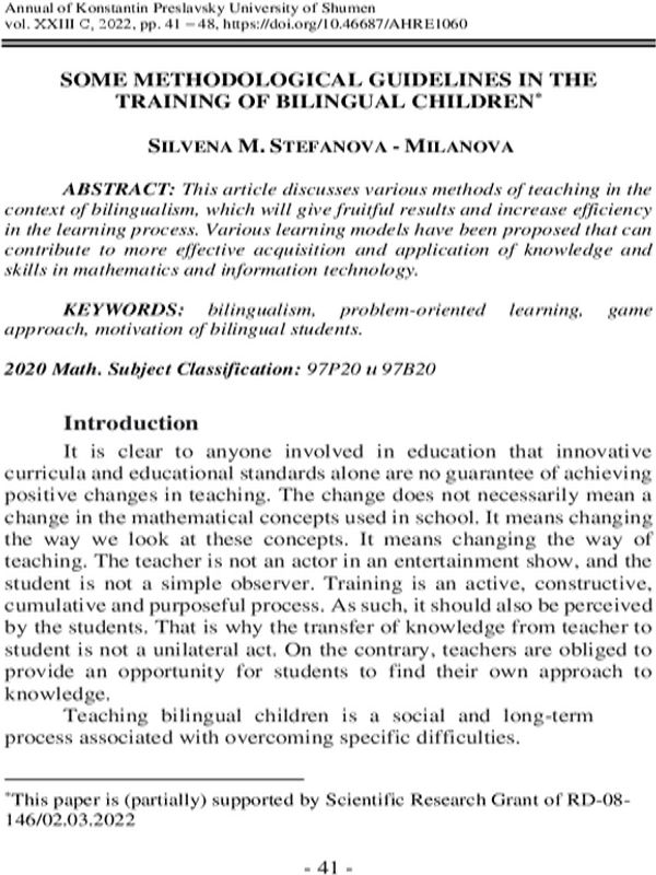 Some methodological guidelines in the training of bilingual children