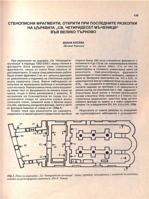 Стенописни фрагменти, открити при последните разкопки на църквата "Св. Четиридесет мъченици" във Велико Търново