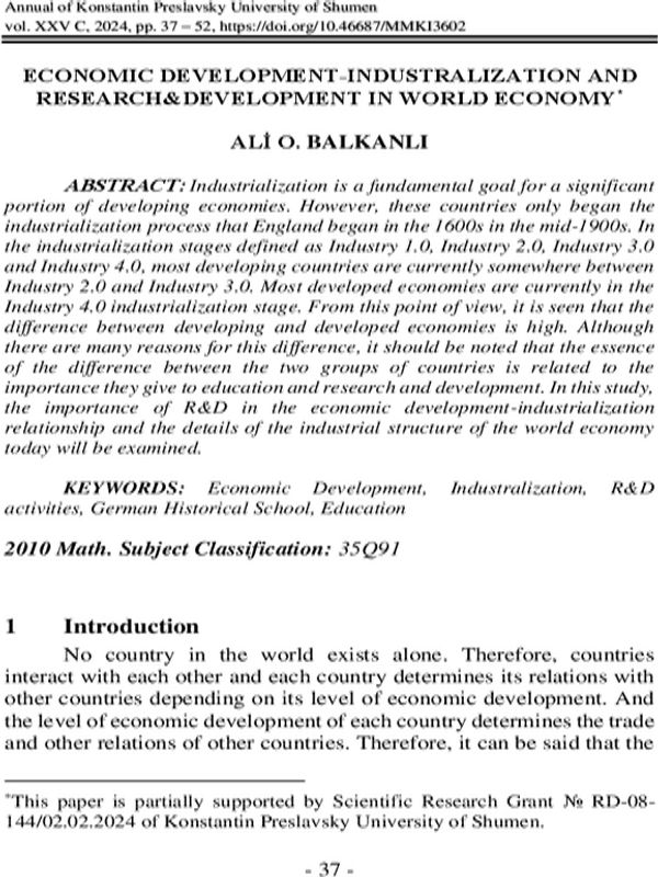 Economic development-industrialization and research&development in world economy